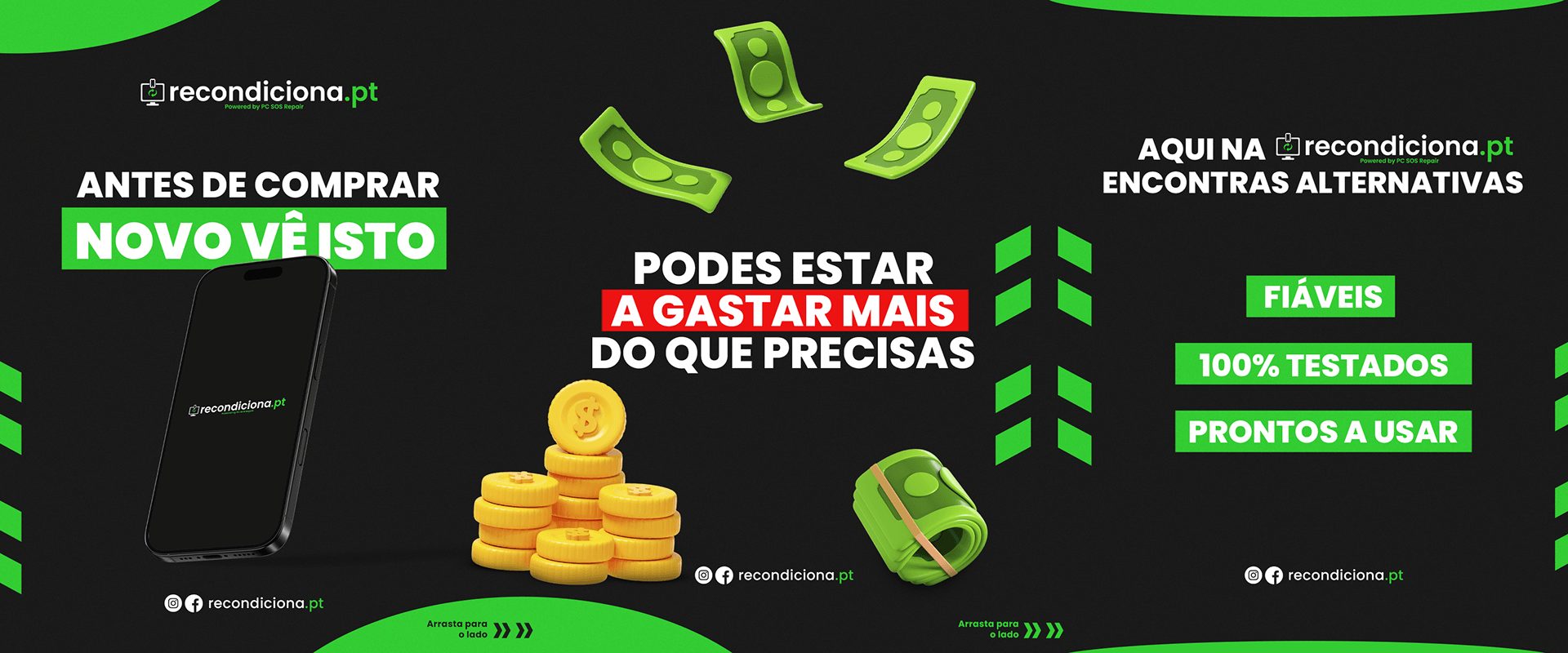 Publicações para redes sociais da recondiciona.pt sobre equipamentos recondicionados