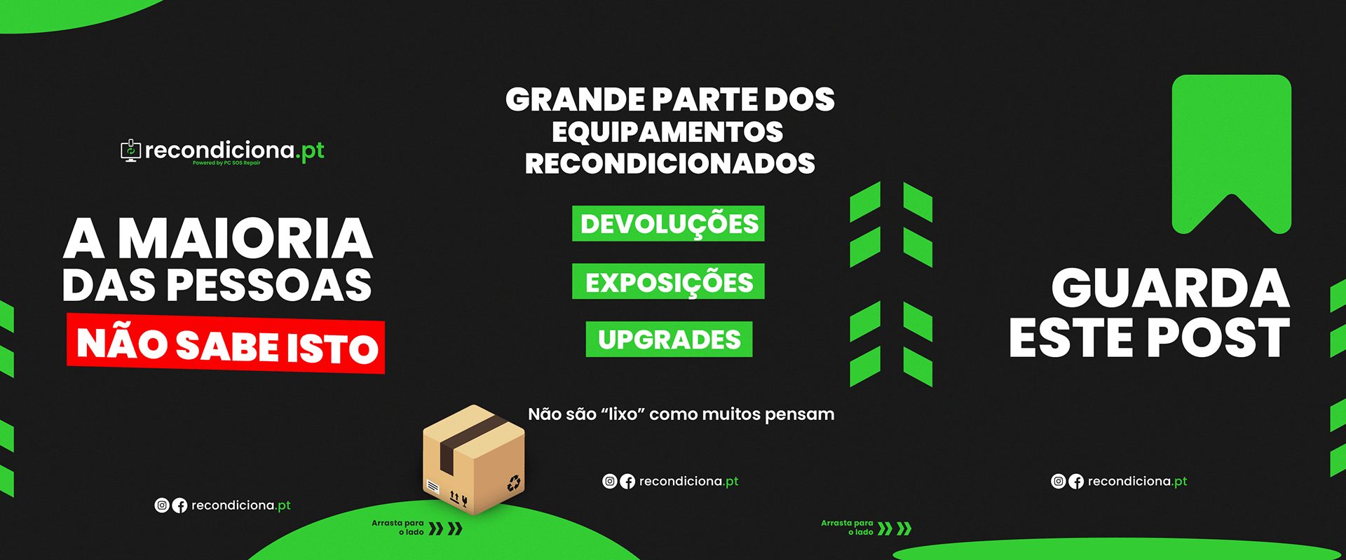 Publicações para redes sociais da recondiciona.pt sobre equipamentos recondicionados