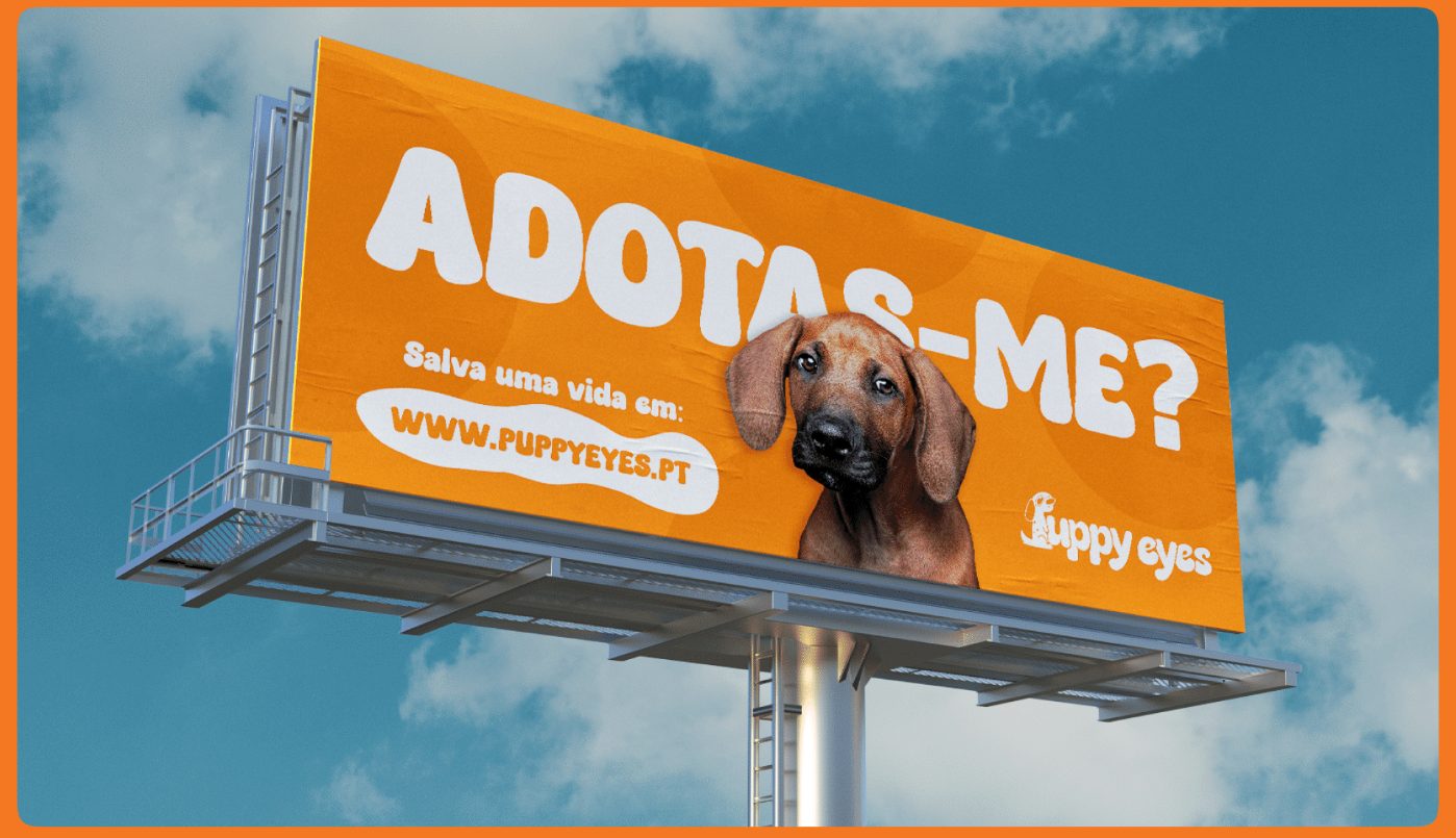 Campanha publicitária Puppy Eyes num outdoor