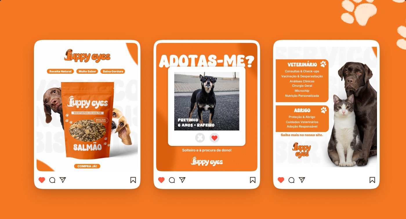 Publicações para redes sociais da marca Puppy Eyes